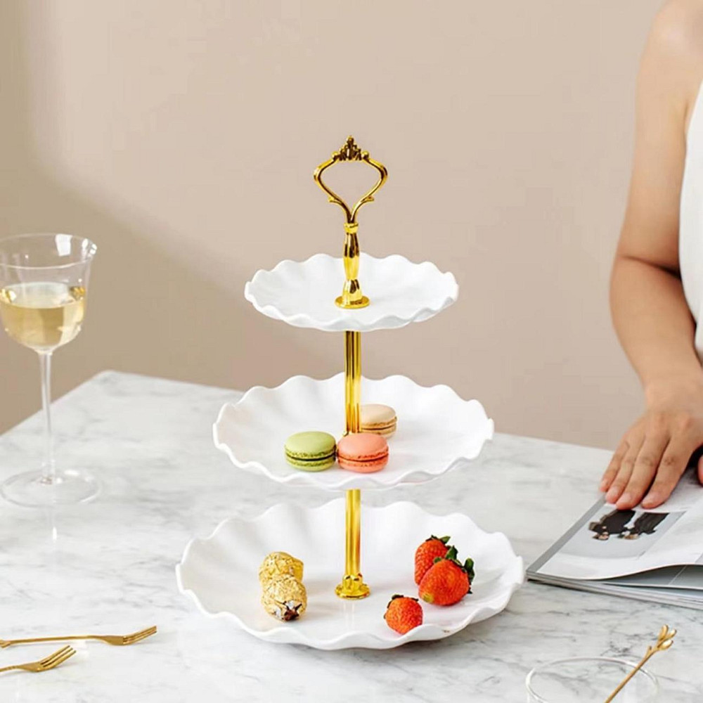 Подставка 3-ярусная Leeseph для десертов, фруктов и бутербродов белая с золотом Одеса - зображення 9