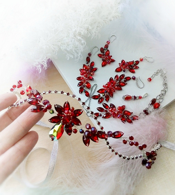 Червона калина сережки серьги червоний срібний колір набір прикраса гачки Луцьк - зображення 4