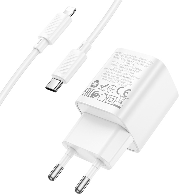 СЗУ Hoco C147A PD20W+QC3.0 (1USB-A/1C) + кабель Type-C to Lightning Херсон - зображення 4