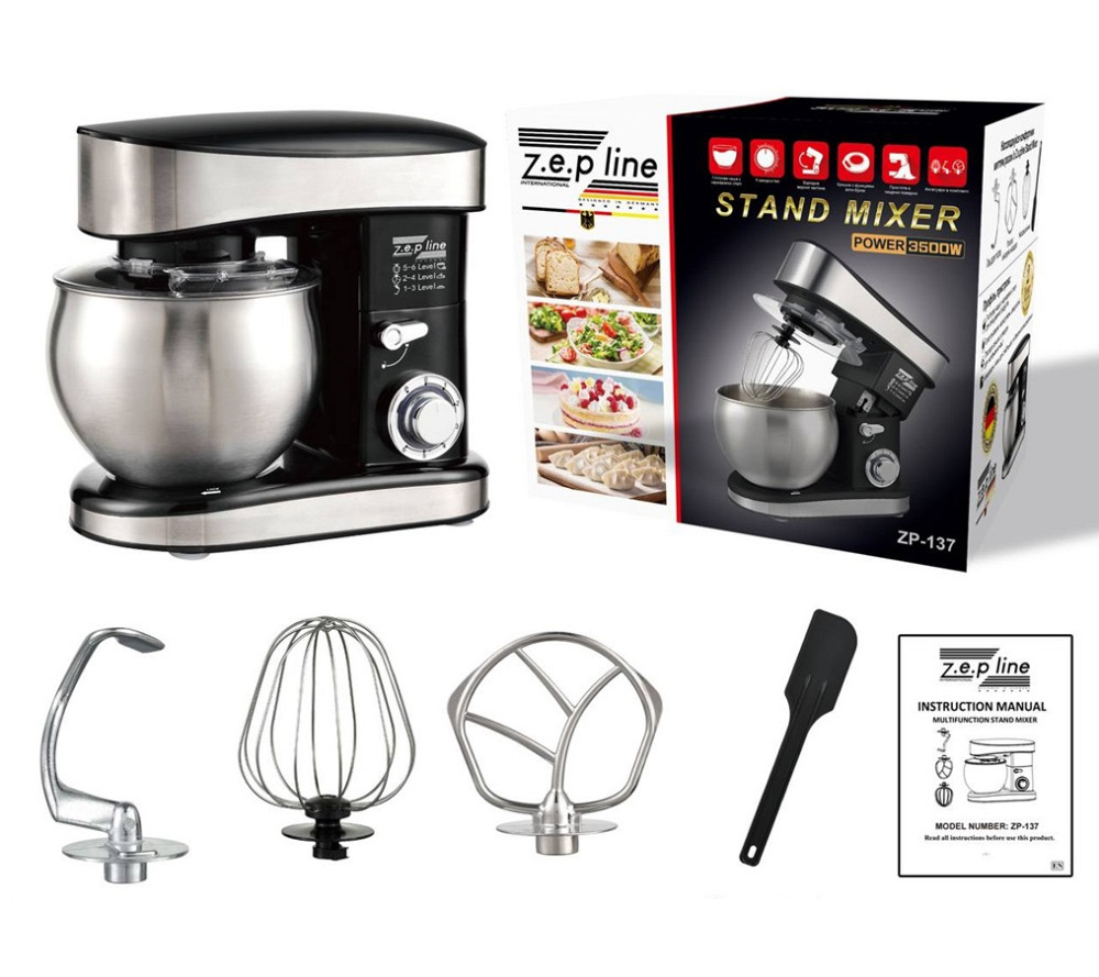 Тестомес миксер 4 в 1 Zepline ZP-137 Black 3500 Вт 7 л черный Київ - зображення 1