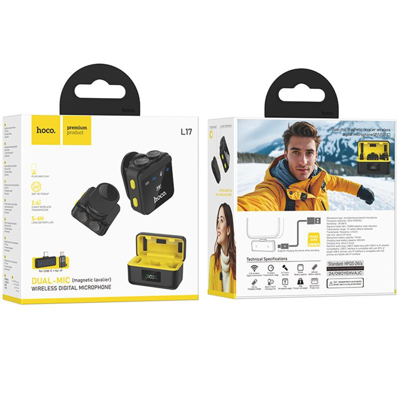 Петличный беспроводной микрофон Hoco L17 Dual-mic magnetic (Lightning/Type-C) Херсон - изображение 6