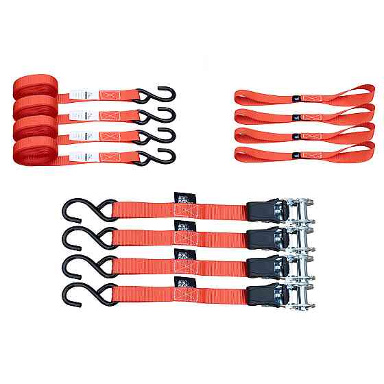 Набор стяжных ремней с храповым механизмом, S-крюками и защитными петлями (Soft Loops) 4 шт., 680 кг Харків
