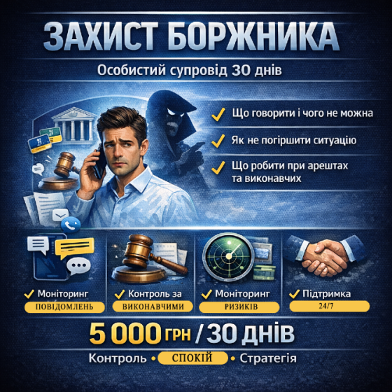 Захист боржника Особистий супровід 30 днів Київ