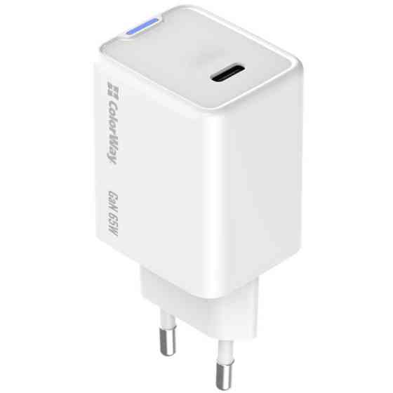Мережевий зарядний пристрій ColorWay GaN Mini 65W PD Port PPS USB-C White (CW-CHS049PD-WT) (Код това Харьков