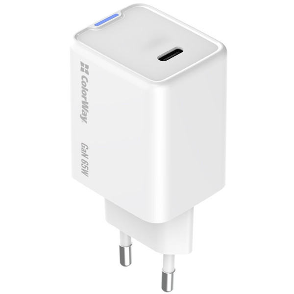 Мережевий зарядний пристрій ColorWay GaN Mini 65W PD Port PPS USB-C White (CW-CHS049PD-WT) (Код това Харьков - изображение 5