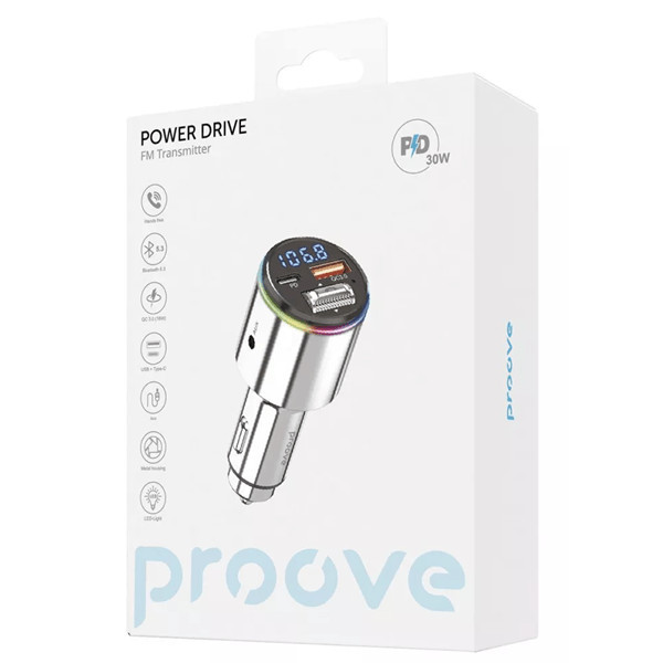 FM-трансмітер Proove FM Launcher Power Drive 30W (PD+QC3.0) Type-C+USB+AUX Silver (FMPD30110006) (Ко Харьков - изображение 3