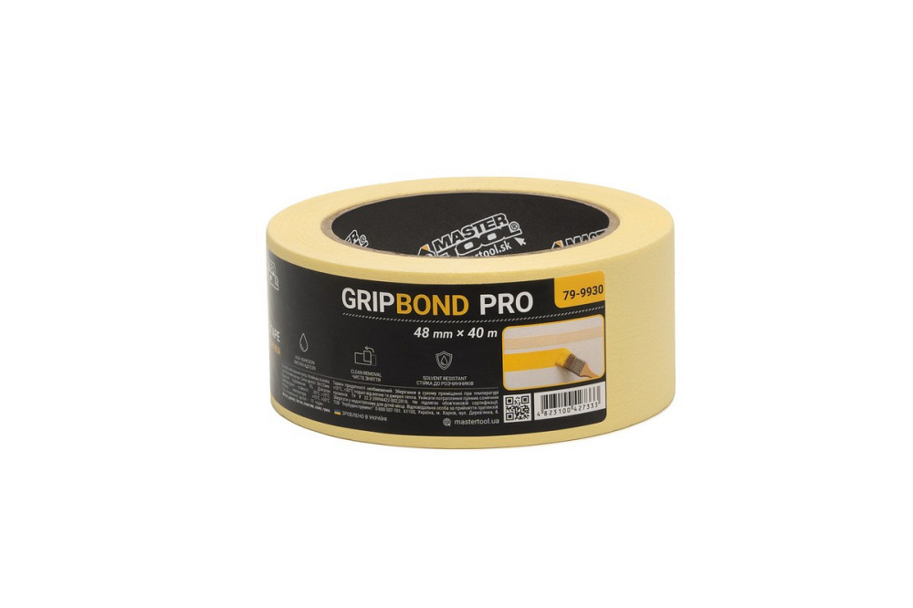 Лента малярная универсальная MASTERTOOL GripBond Pro 48 мм×40 м желтая 79-9930 Харків - зображення 2