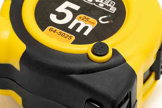 Рулетка MASTERTOOL 5 м х 25 мм с магнитами 2 фиксатора кнопка STOP покрытие TPR нейлоновое покрытие  Харьков