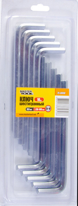 Ключ шестигранный MASTERTOOL Long Arm CrV 8,0 мм 36×149 мм набор 10 шт 75-0008 Харків - зображення 2