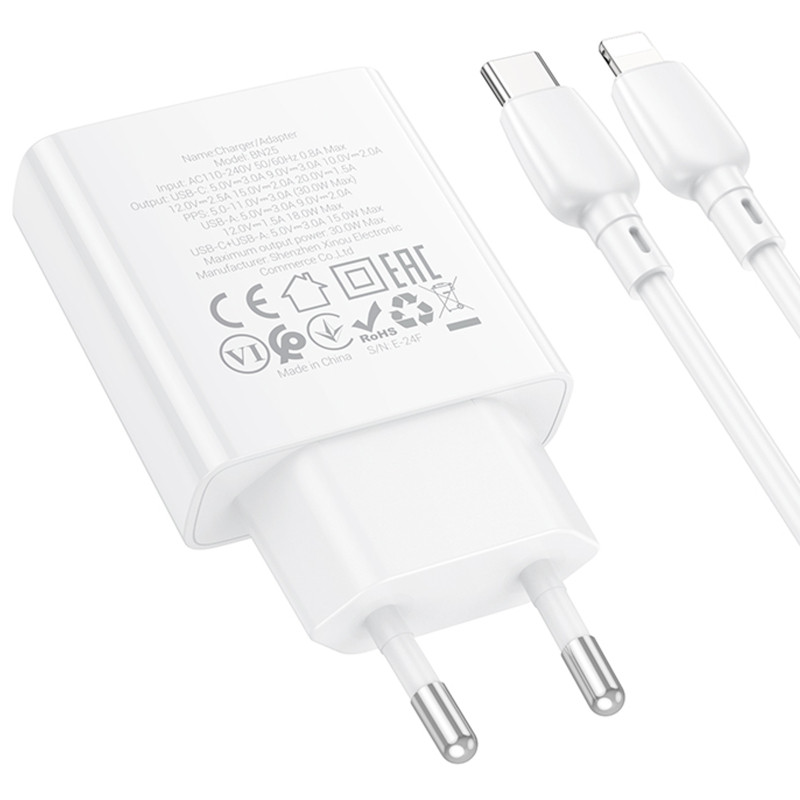 СЗУ Borofone BN25 Wish PD30W+QC3.0 (1USB-A/1C) + кабель Type-C to Lightning Херсон - зображення 6