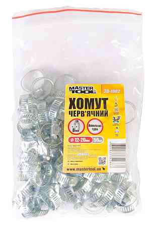 Хомут червячный MASTERTOOL American type W1 8.0 мм Ø 12-20 мм 50 шт 20-1902 Харків