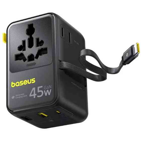 Сетевой универсальный переходник Baseus AG11 45W with retractable cable (2USB-A/1C/1Socket) (E0307F) Херсон
