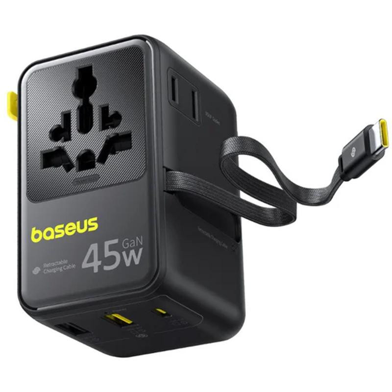 Сетевой универсальный переходник Baseus AG11 45W with retractable cable (2USB-A/1C/1Socket) (E0307F) Херсон - изображение 4