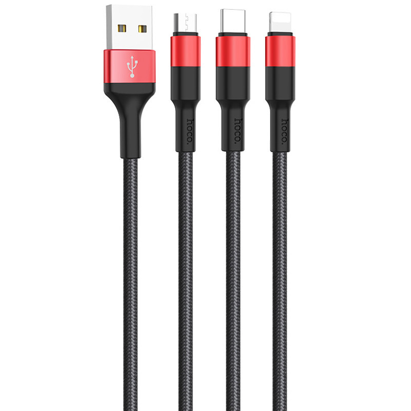 Дата кабель Hoco X26 Xpress 3in1 Lightning -MicroUSB-Type-C (1m) Херсон - изображение 2