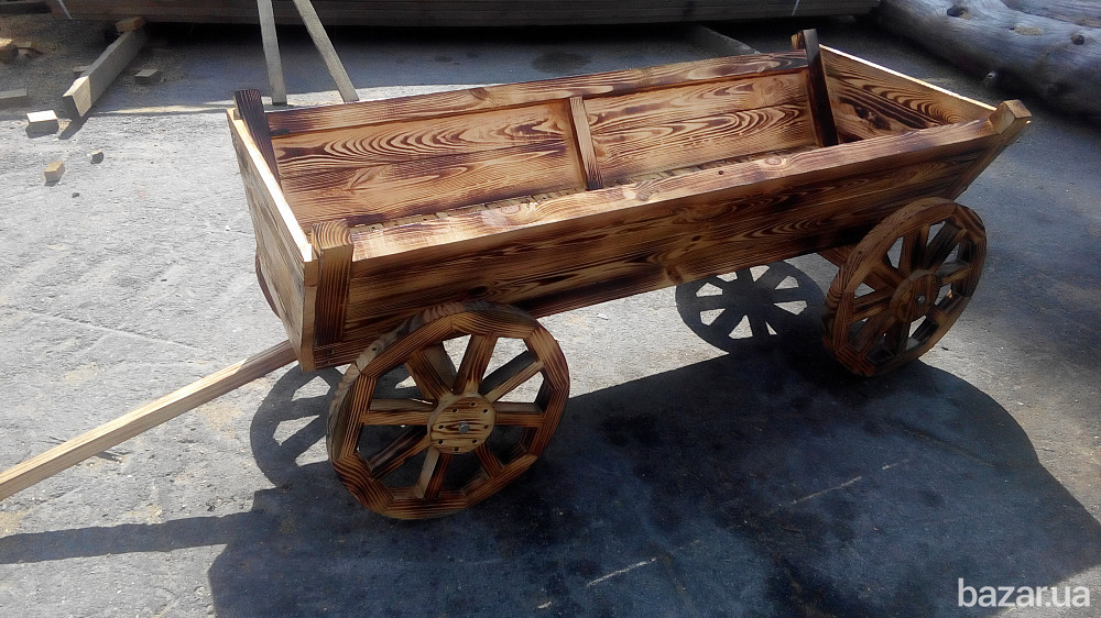 Декоративная телега. Возик. Повозка. Візок садовий. Деревянные колеса для телег Київ - зображення 7
