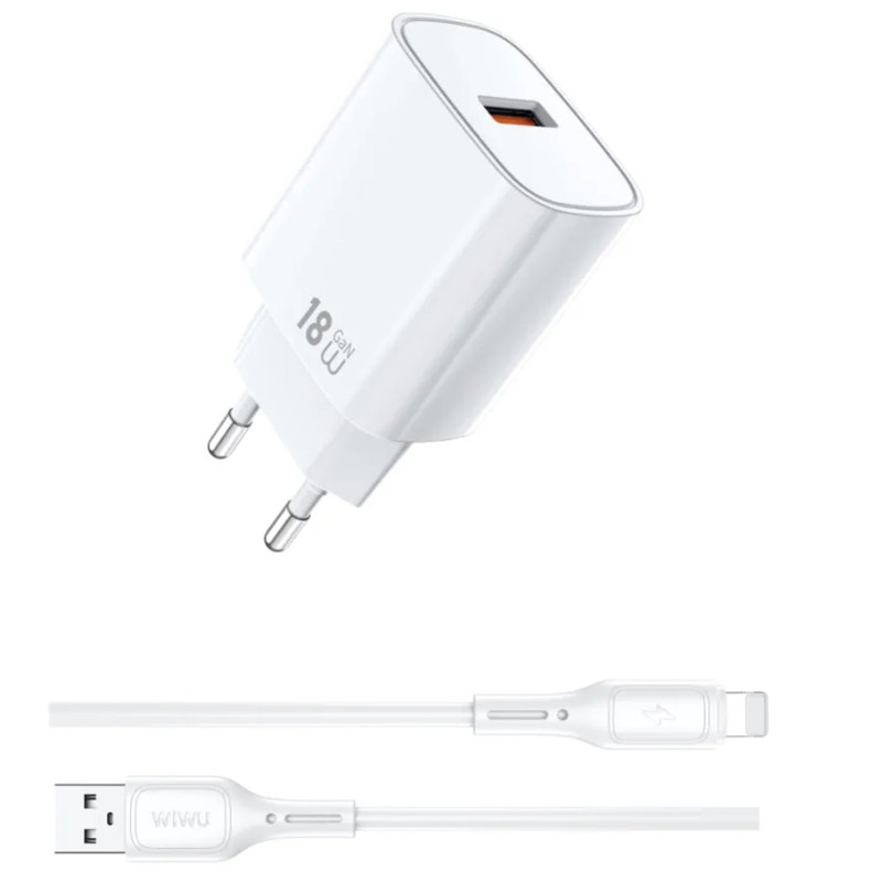 СЗУ WIWU G006 Essen QC3.0 18W GaN (1USB-A) + кабель USB to Lightning Херсон - изображение 1