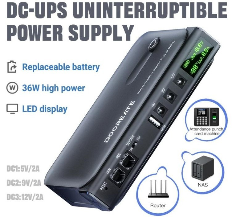 DC-UPS 36Вт DC1036L Джерело безперебійного живлення 5В 9В 12В 24В для роутера, ONU, комутатора та ін Київ - зображення 7