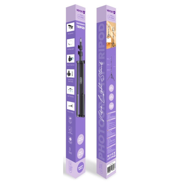 Штатив Veron CT2100 210 см для LED лампи, камери, фотоапарата, GoPro Black Харьков - изображение 2