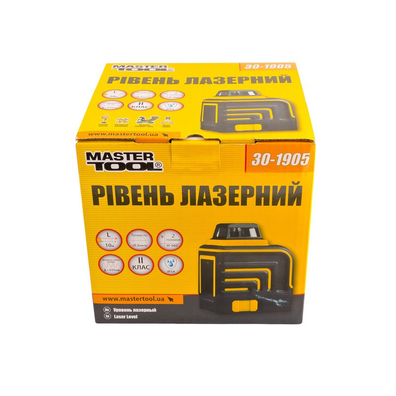 Уровень лазерный MASTERTOOL 10 м ±0.2 мм/м 2 гол H/V/H+V H360°/V110° ±3° RED/635 нм класс II IP54 Li Харків - зображення 7