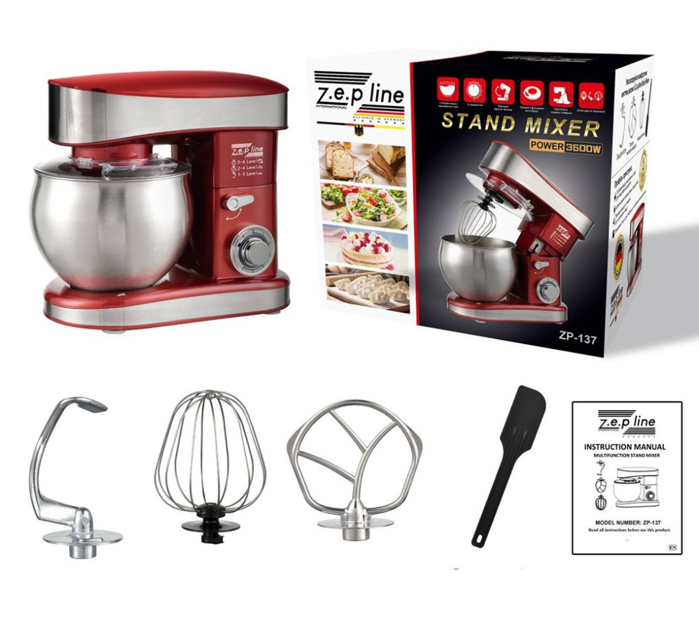 Тестомес миксер 4 в 1 Zepline ZP-137 Red 3500 Вт 7 л красный Київ - зображення 1