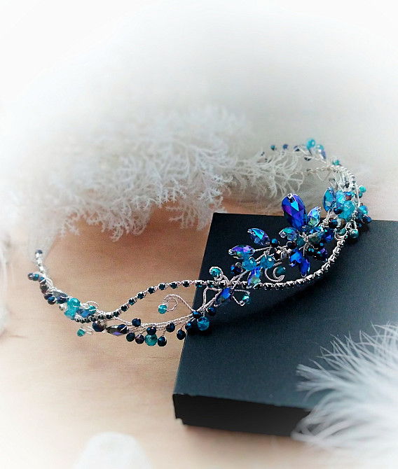 Мальва синій блакитний АВ на чоло тіара діадема ельфійська косплей сцена святкова балетна прикраса Луцк - изображение 3