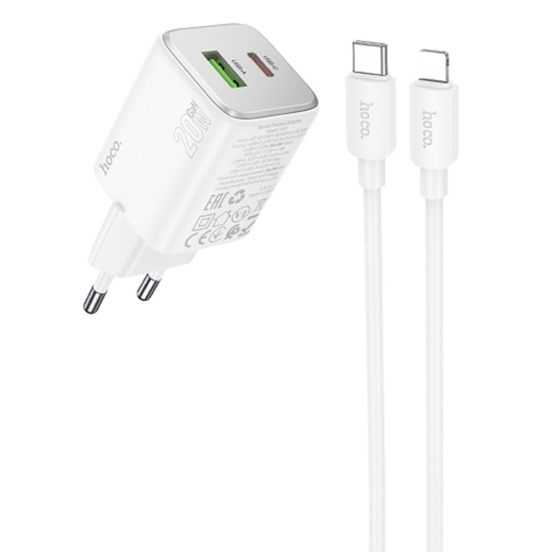 СЗУ Hoco N41 Almighty PD20W+QC3.0 (1USB-A/1C) + кабель Type-C to Lightning Херсон - зображення 1