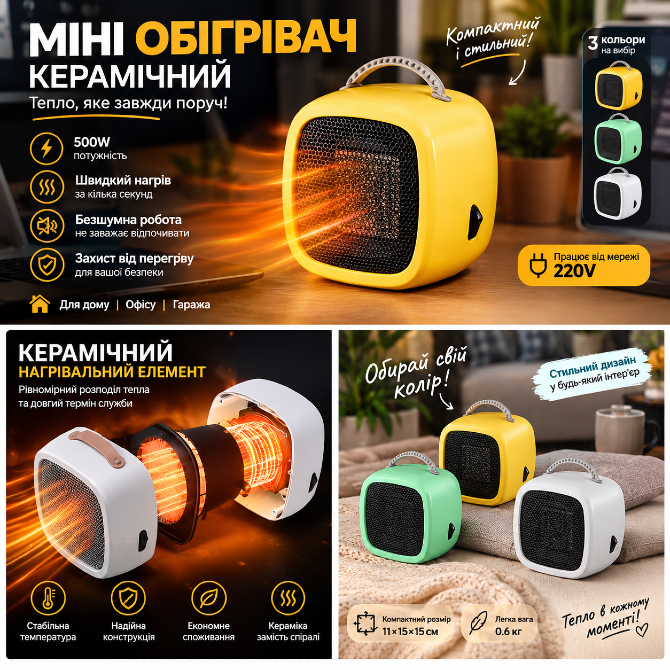 Обігрівач 500 Вт керамічні елементи Полтава - изображение 4
