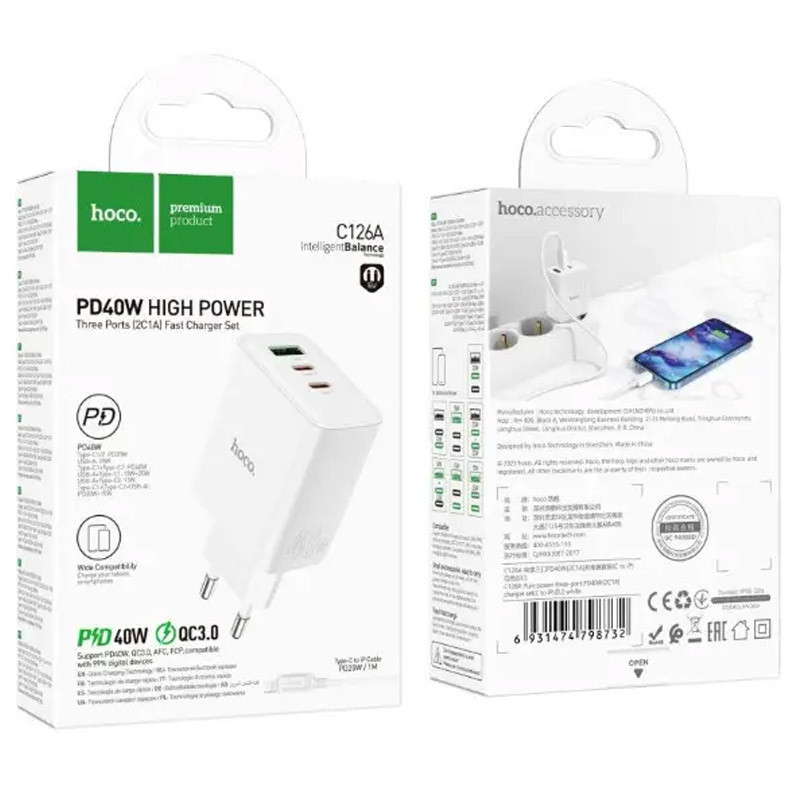 СЗУ Hoco C126A PD40W+QC3.0 (1USB/2Type-C) Херсон - зображення 5
