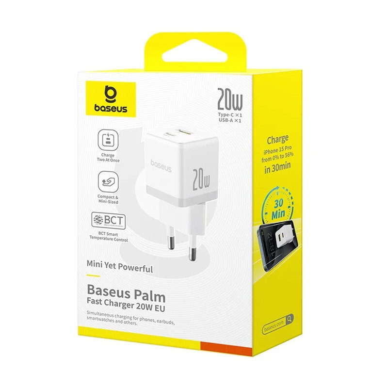 СЗУ Baseus Palm Fast Charger 20W (1USB-A/1C) + кабель Type-C to Type-C (P10111608) Херсон - изображение 6