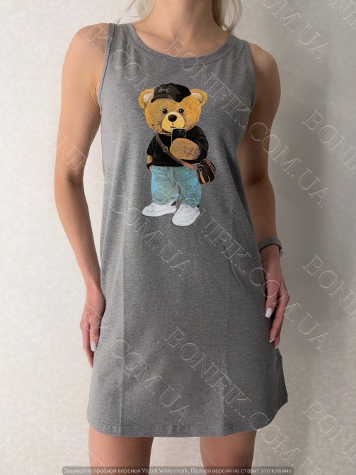 Ночная серая сорочка на широкой бретели с рисунком "Launge Luxe" (арт. LDK 110/29/03) Кривий Ріг - зображення 2