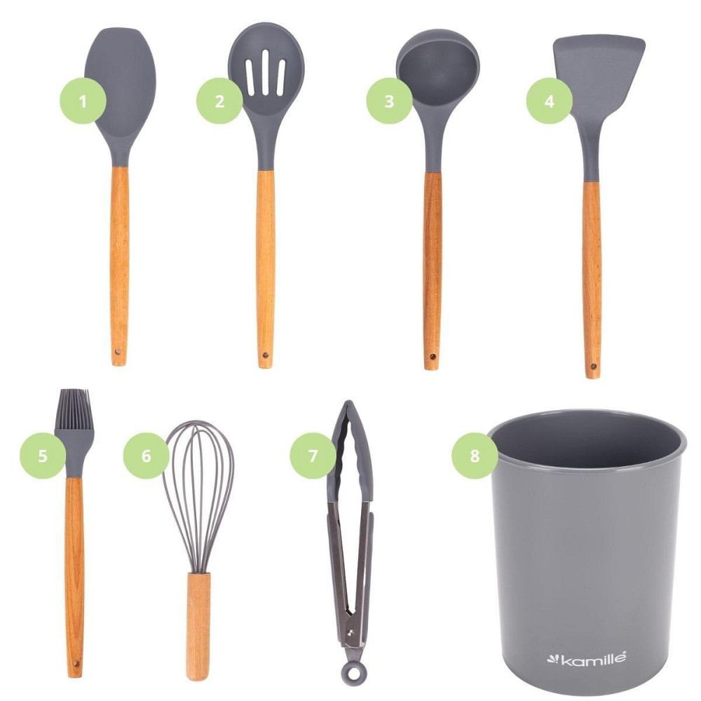Набор силиконовых кухонных принадлежностей Kamille 8 предметов серый Одеса - зображення 3