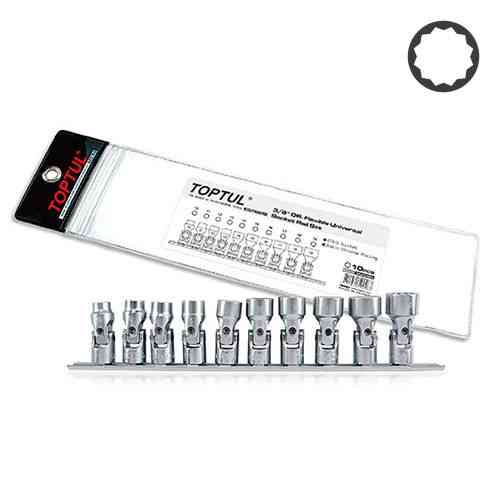 Набор головок с карданом на планке 12-гр. 3/8" 10ед. 10-19мм TOPTUL GAAG1004 Харків