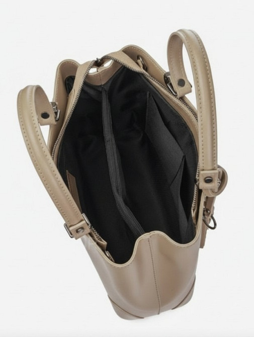 Каркасна шкіряна жіноча сумка бежева , тауп Італія Віра пелле TS000056 Киев - изображение 3