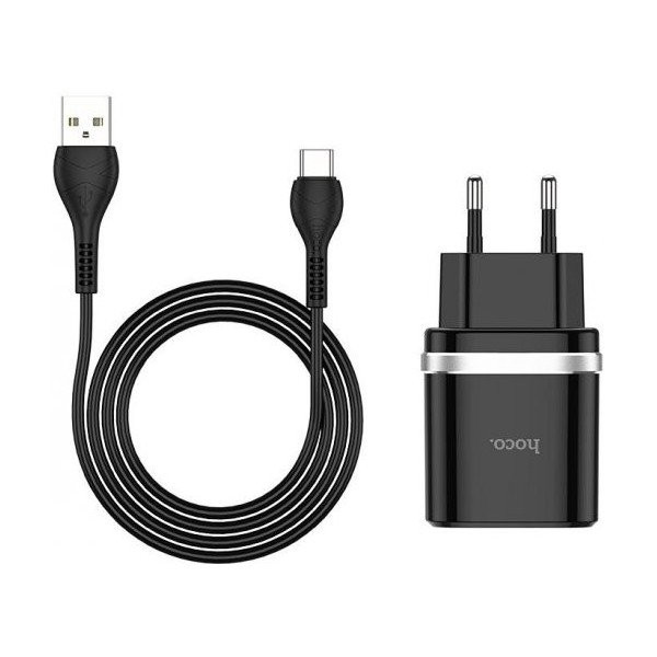 Мережевий зарядний пристрій Hoco C12Q Smart QC3.0 + cable Type-C Black (Код товару:14634) Харків - зображення 1