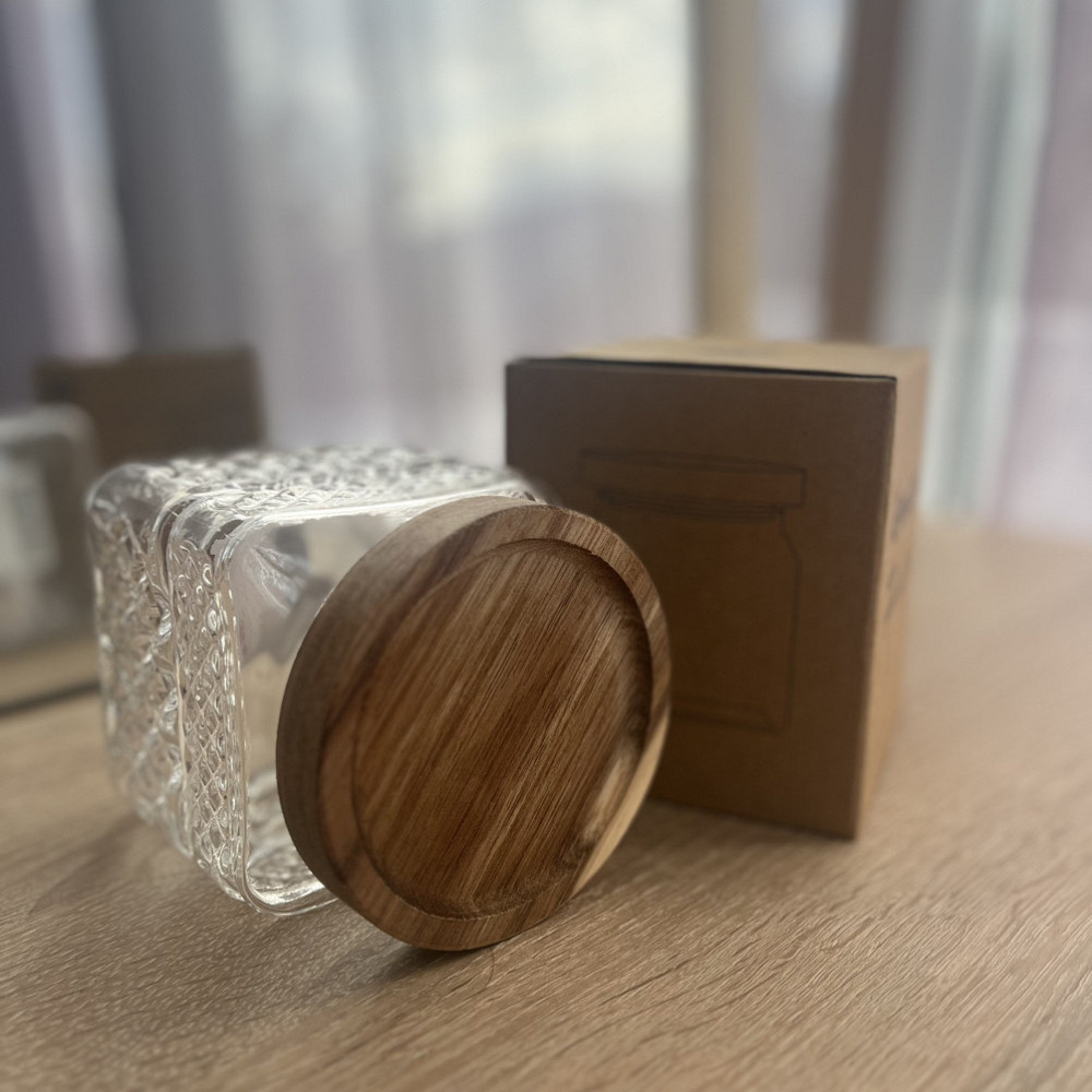 Емкость стеклянная SNT с деревянной крышкой 600 мл квадрат Одесса - изображение 5