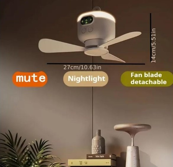 Портативний навісний акумуляторний вентилятор, з підсвічуванням та дистанційним керуванням Київ - зображення 4