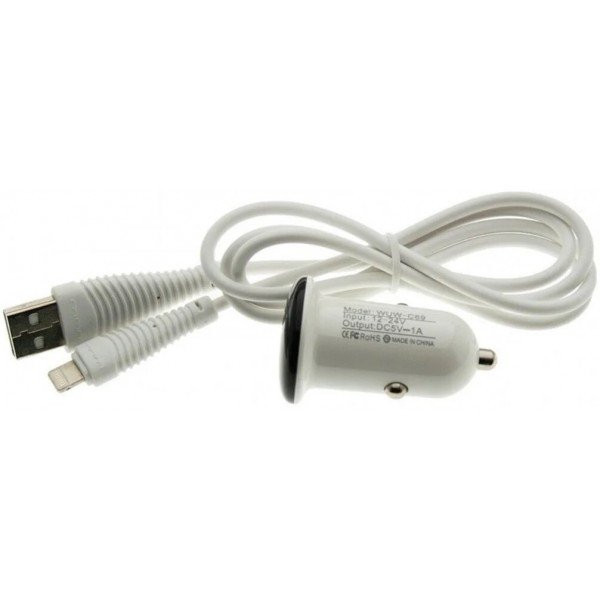 Автомобільний зарядний пристрій WUW T21 (1USB, 1А) + Lightning cable White (Код товару:16420) Харків - зображення 1