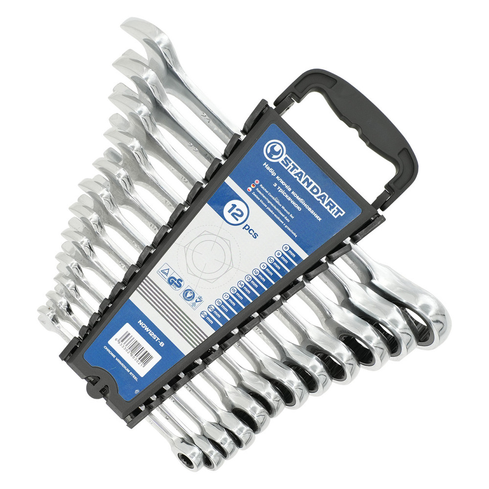 Набор ключей комбинированных с трещоткой 8-15,17,19,22,24мм 12ед. на холдере  СТАНДАРТ NGW12ST-B Харків - зображення 1