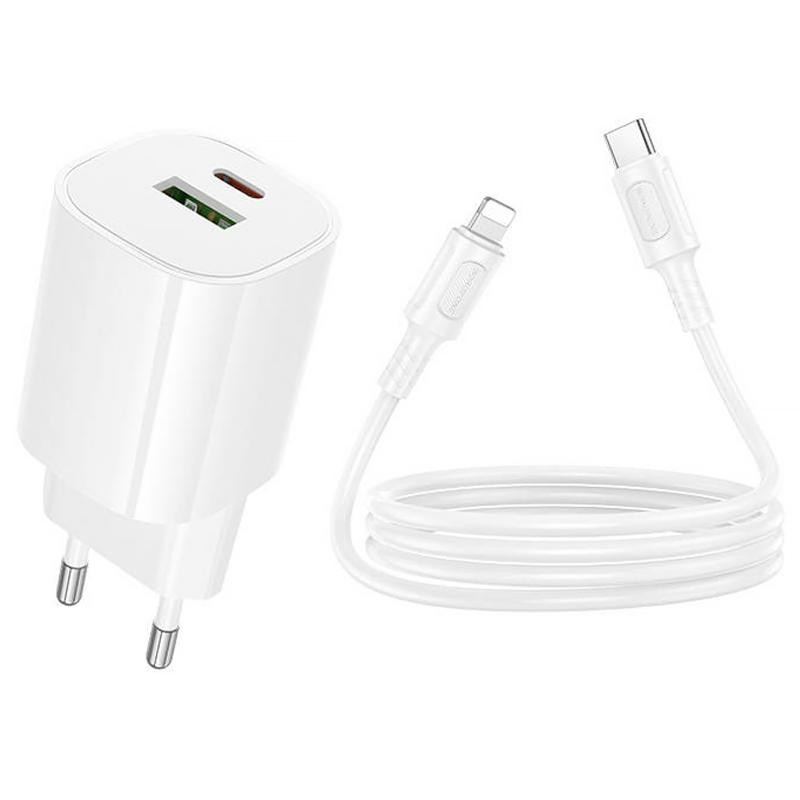 СЗУ Borofone BA104A Pudding PD20W+QC3.0 (1USB-A/1C) + кабель Type-C to Lightning Херсон - изображение 3