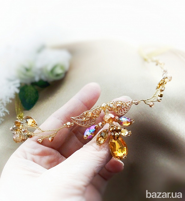 Эльфийская ветвь золотистый янтарный налобное украшение веночек ободок диадема эльф косплей аниме Луцк - изображение 3