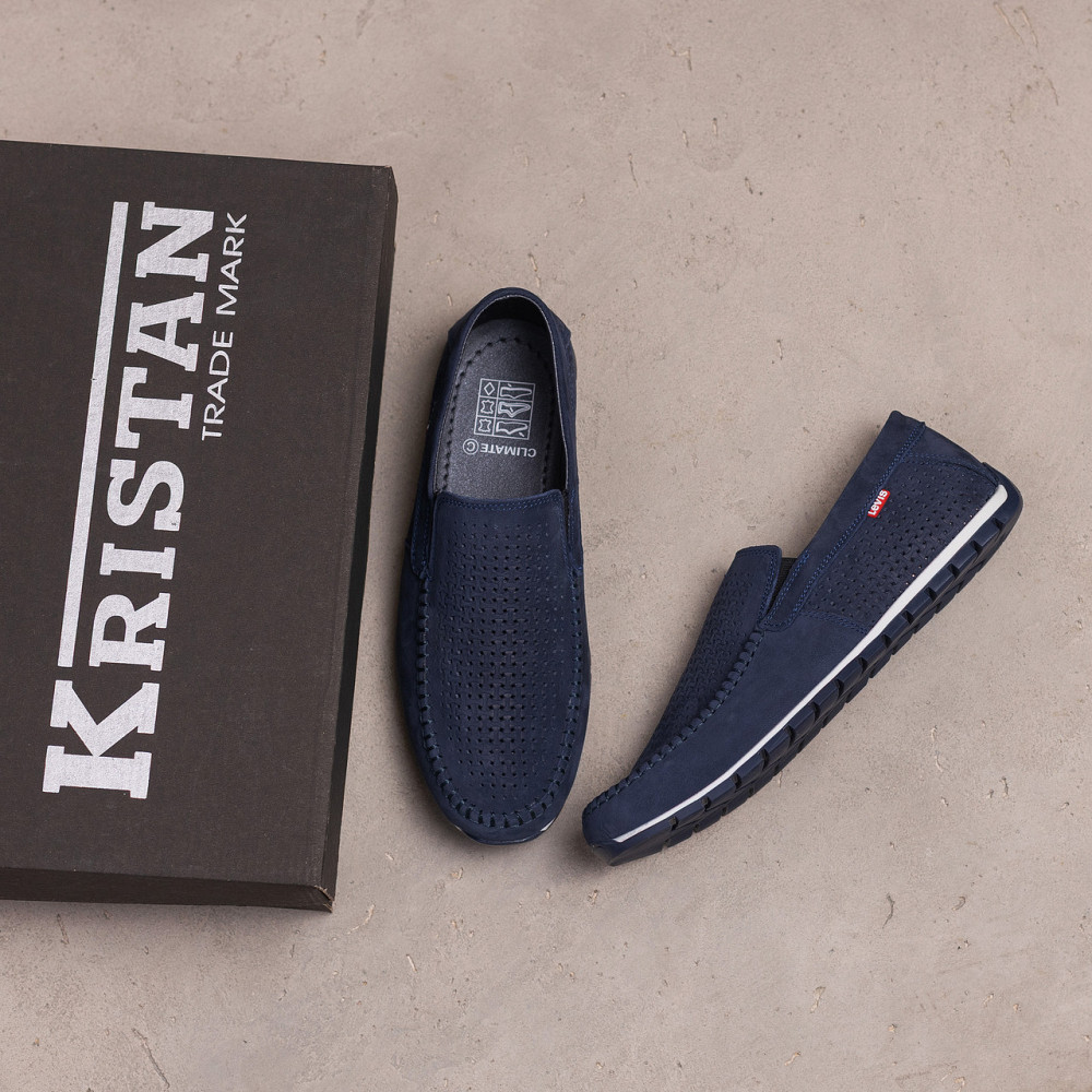 Мужские летние кожаные мокасины  LS перфорация Dark blue Киев - изображение 6