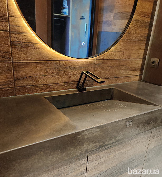 Умывальник бетонный с щелевым сливом подвесной из бетона заказать в Одессе место под стиральную Одесса - изображение 1