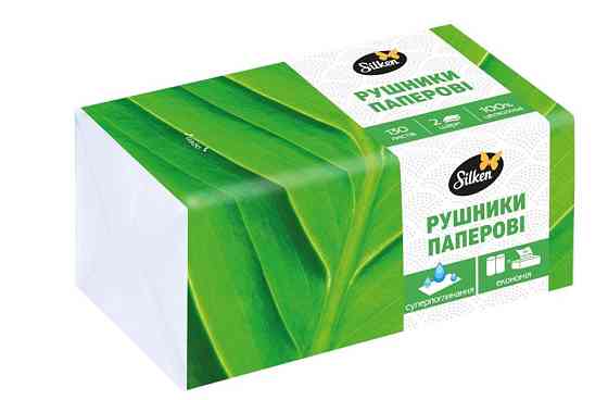 Бумажные полотенца целлюлоза двухслойные белые Silken V сложения (1 пачек по 130 листов) 59211 Київ