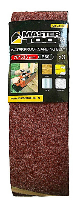 Лента шлифовальная MASTERTOOL зерно 60 76×533 мм 3 шт 08-3406 Харків - зображення 1