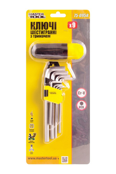 Ключи шестигранные с держателем MASTERTOOL Long Arm CrV 1,5-10 мм 74-172 мм набор 9 шт 75-0958 Харків - зображення 2