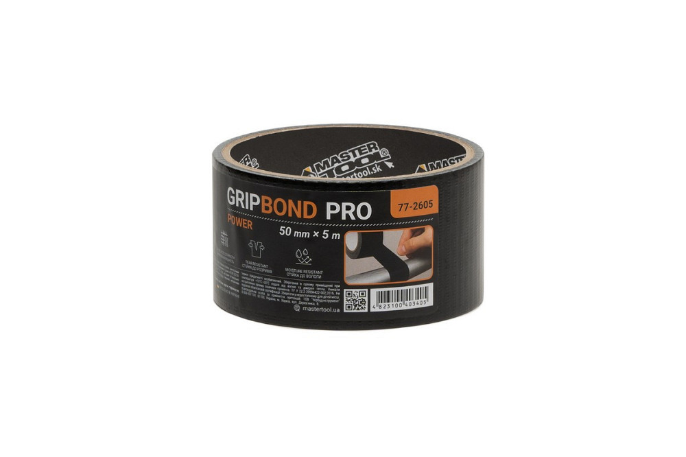 Лента армированная MASTERTOOL GripBond Pro Power t 80°C 50 мм×5 м черная 77-2605 Харьков - изображение 3