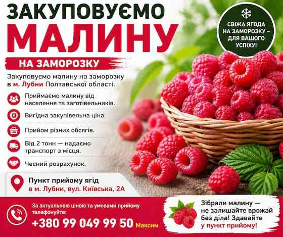 Куплю малину на заморозку Полтава