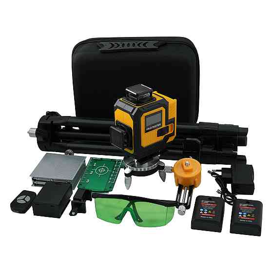 Лазерный уровень 16 линий 4D (2xH360/2xV360, LCD-дисплей, пульт ДУ + ШТАТИВ - зеленый луч) PROTESTER Харків