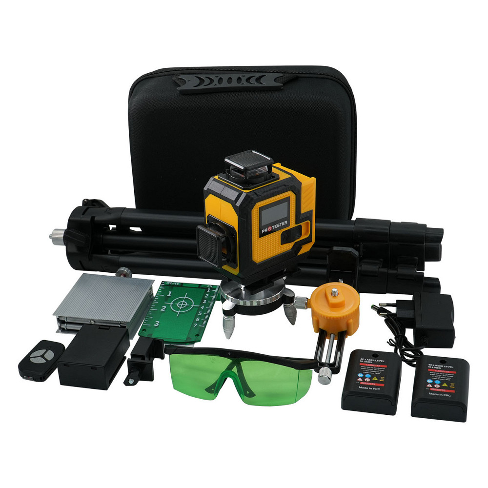 Лазерный уровень 16 линий 4D (2xH360/2xV360, LCD-дисплей, пульт ДУ + ШТАТИВ - зеленый луч) PROTESTER Харків - зображення 2