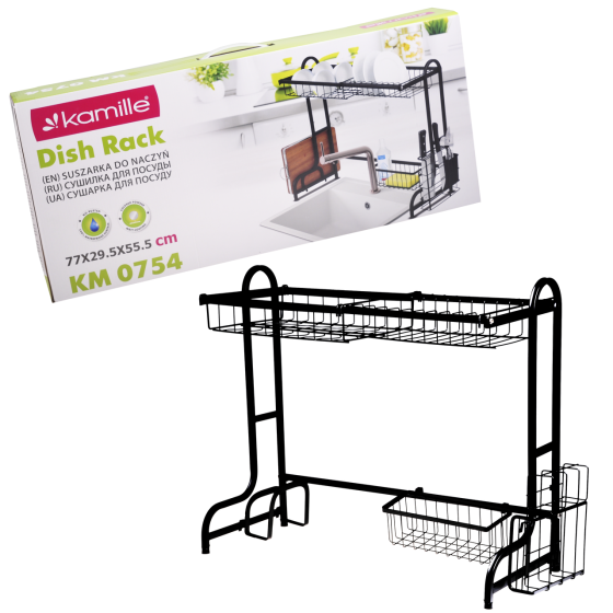 Сушилка для посуды Kamille 77×29,5×55,5 см из нержавеющей стали черная KM0754 Одеса